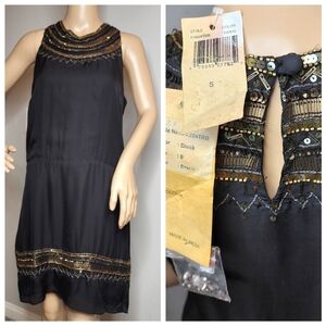 NWT Parker 100% Silk Black Beaded Sequin Sleeveless Dress Size Small